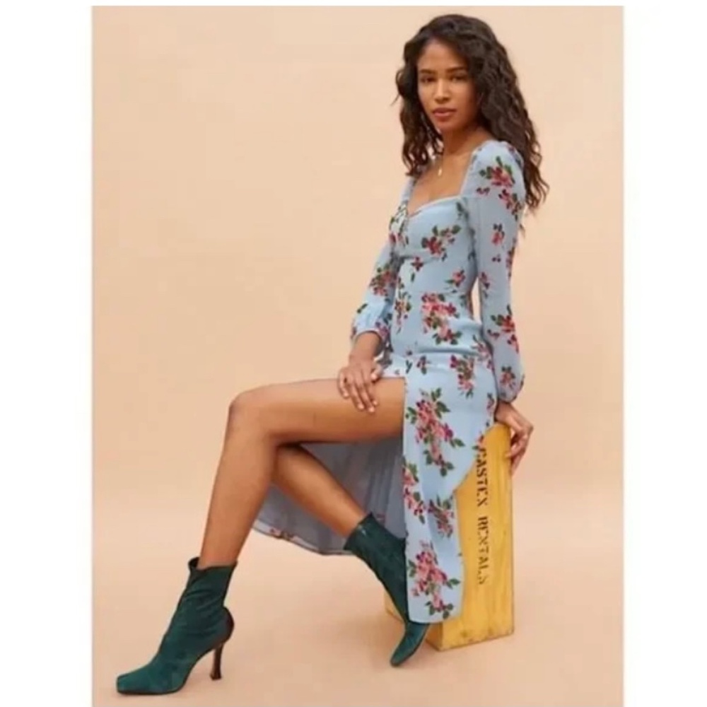 Reformation dress NWT blue long sleeve slit